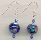 "Monet" Blue 12mm Round Venetian Bead Earrings